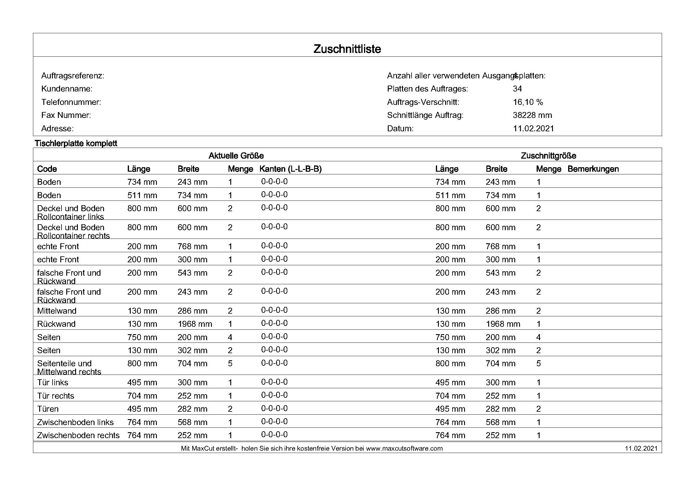 Zuschnittliste Seite 1