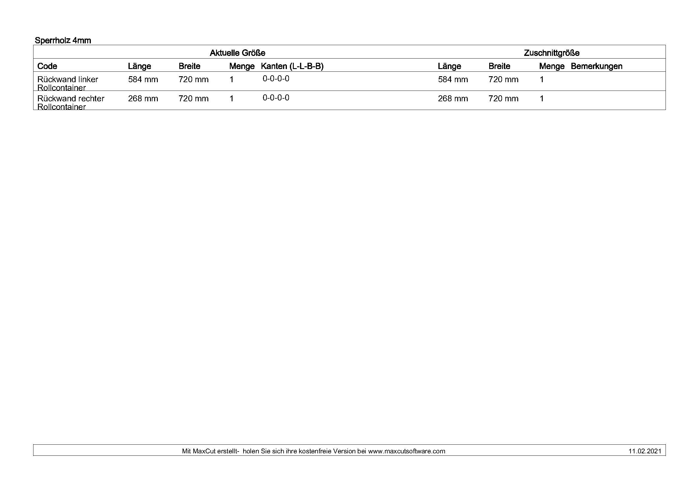 Zuschnittliste Seite 2