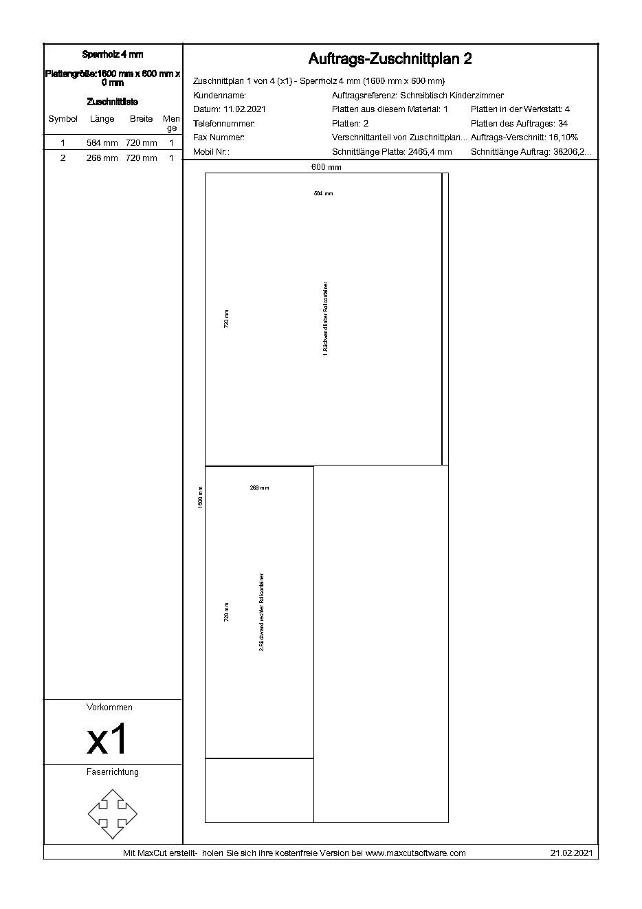 Zuschnittplan Schreibtisch/Computertisch Seite 1