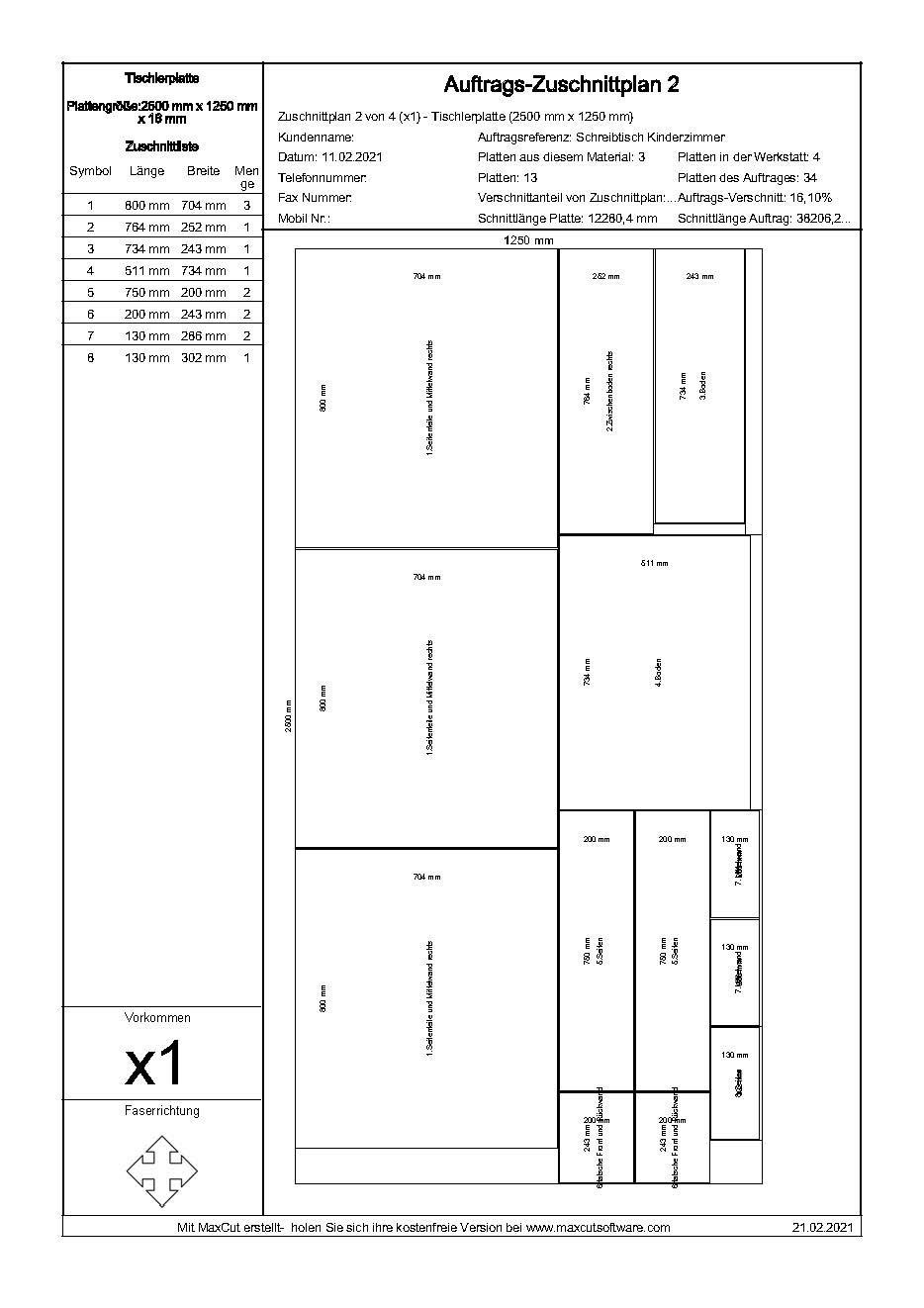 Zuschnittplan Schreibtisch/Computertisch Seite 2