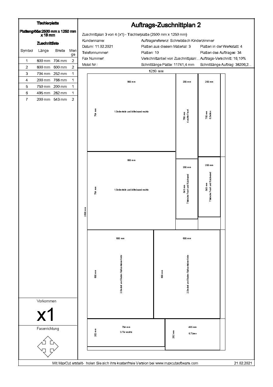 Zuschnittplan Schreibtisch/Computertisch Seite 3